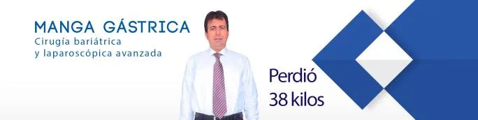 Banner "Manga Gástrica": foto del Dr. Arias con el texto "Perdió 38 kilos"